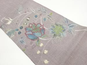 手織り紬草花模様織出し名古屋帯